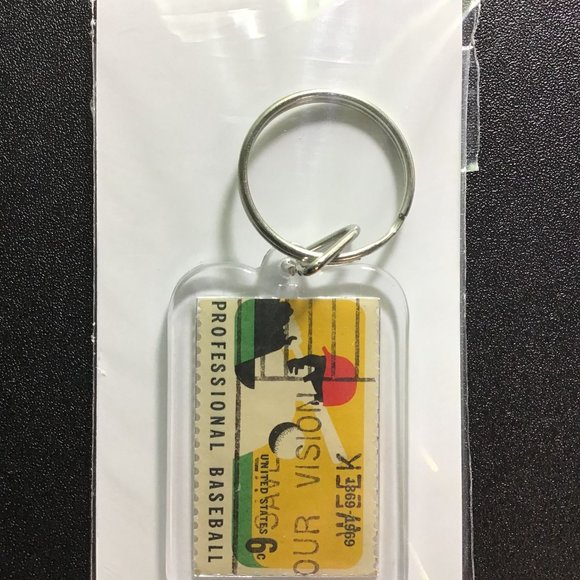 Professional Baseball Keychain - Upcycled Recycled Postage Stamp Key Chain - Picture 4 of 9